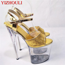 Gold stage 20 cm crystal shoes, transparent super thick waterproof platform decorative platform sandals 2024 - buy cheap