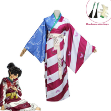 Inuyasha kagura trajes de cosplay do anime, fantasia feminina, kimono estampado + brinco + chapéu, carnaval de halloween, uniformes, feitos sob encomenda 2024 - compre barato