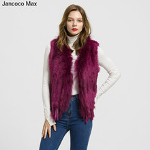2019 New Arrival Women Real Rabbit Real Fur Vests Raccoon Fur Collar Winter Warm Fashion Gilet Waistcoat Ladies Coat S1700 2024 - buy cheap