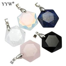 Gem stone Pendants Jewelry with Brass Hexagon Silver  color natural faceted 25x28x9mm natural agates pendant for necklace 2024 - buy cheap
