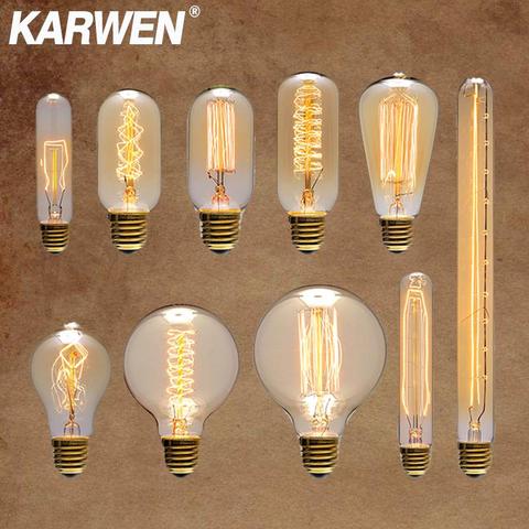 KARWEN Vintage Edison bulb E27 40w 220v Ampoule vintage bulb edison lamp ST64 G80 G95 A19 T10 T45 filament Incandescent light 2022 - купить недорого