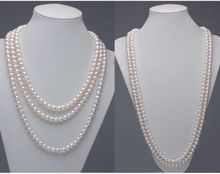 noble women gift Jewelry  Clasp Natural 7.5-8MM White AAAA quality Oblate shape pearl necklace 65" Long 2024 - buy cheap