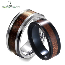 Nextvance tungstênio madeira incrustrado anel 8mm banda de casamento anéis chanfrados para mulheres homens joias de promessa 2024 - compre barato