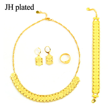 JHplated Arab  Dubai Gold Color Jewelry Set For Women African Ethiopian Jewelry Coin Bracelet Earrings Necklace ring Set 2024 - buy cheap