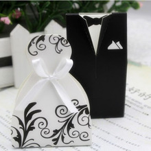 New Fashion Paper Wedding Party Candy Favor Box Bride Tuxedo Groom Shape Gift packing Box With White Silk Ribbon, 1 Sheet 2024 - buy cheap