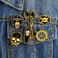 Broches de hacha plateada Punk dorada para ruleta, alfileres para insignia de calavera negra, joyería de Calavera, accesorios para chaqueta, entrega gratuita 2024 - compra barato