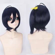 Anime Cyuunibyou-Peluca de cosplay de Koi ga shitai Takanashi Rikka para Halloween, de 45cm, pelo corto negro púrpura + gorro de peluca 2024 - compra barato