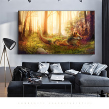 Pintura da lona de Arte Moderna de Parede Ao Vivo Imagem Lobo Primavera Floresta Amanhecer Decoração Pintura Impressão Home Decor Arte Abstrata 2024 - compre barato