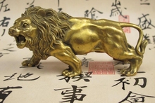 Chinese folk Brass copper Carved roaring ferocity Foo Dog Lion Beast Statue 2024 - buy cheap