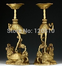 ONE PAIR OF ORIENTAL CHINESE CARVED COPPER CANDLE STICK-CRANE STATUES 2024 - buy cheap