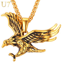 U7-Colgante de acero inoxidable con diseño de águila para hombre, cadena con colgante de Animal, Color dorado, P748 2024 - compra barato