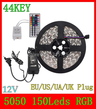 5M SMD 5050 150Leds RGB LED Strips and 44 Key IR Remote Control and 3A Power Adapter For Home Decoration +free shipping 2024 - buy cheap