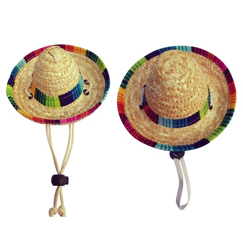 Mini Sombrero de Paja Sombrero Fiesta para gatos pequeños animales/Cachorro/con cuerdas de algodón ajustar
