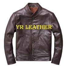 YR!Free shipping.Dropship.Brand brown casual style genuine leather jacket.vintage Fetal cowhide coat.plus size slim jackets 2024 - buy cheap