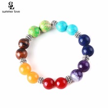 Pulseras de cuentas de piedra de 12mm hechas a mano, cuentas de 7 Chakras, Reiki, pulsera de oración, Yoga, de piedra Natural, regalos de joyería 2024 - compra barato