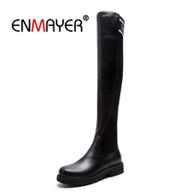 ENMAYER Woman Over The Knee High boots Winter Causal Round toe Slip on Stretch thigh High boots Slip on Black Size 34-40 CR1465 2024 - buy cheap