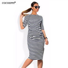 COCOEPPS L-6XL Women Large Size Striped Black White Dress Autumn  Knee-Length dress Plus Size Female Casual Clothing Loose Dress 2024 - buy cheap