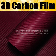 Premium quality dark red 3d carbon fiber sticker car carbon vinyl wrapping film with size:30X127CM/LOT by free shipping 2024 - buy cheap