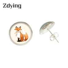 ZDYING Fashion Cute Fox Earrings Animal Stud Earrings Glass Cabochon Jewelry For Woman Girls Kids Party Birthday Gift HL013 2024 - buy cheap