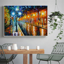 Póster de escena nocturna de Luces de ciudad, arte callejero, pintura al óleo abstracta, imágenes de pared para sala de estar, decoración del hogar, pintura artística en lienzo 2024 - compra barato