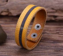 G91 Yellow Lucky Phrase Stripe Quality Leather Wristband Bracelet Cuff Men's 2024 - buy cheap