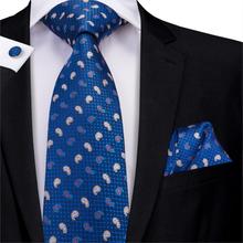 Blue Ties for Men Silk Paisley Necktie Fashion Neck Tie Handkerchief Cufflink Set Ties for Suit Wedding Hi-Tie C-3207 Wholesale 2024 - buy cheap