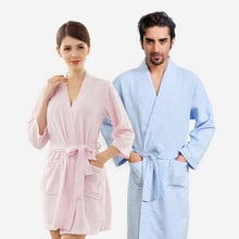 Lovers Kimono Waffle Sleepwear Elegant Robe Femme Sexy Peignoir Women Dressing Gown Men Navy Long Bathrobe Thin Bridesmaid Robes 2024 - buy cheap