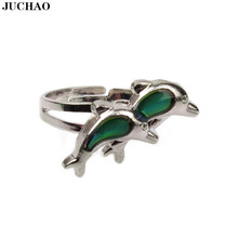 Женское Винтажное кольцо JUCHAO, регулируемое цветовое кольцо с двойным дельфином 2024 - купить недорого
