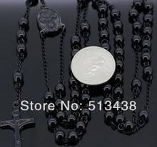 Heavy 106g Black Plated 8mm ball Stainless steel Cross Rosary Necklace 30''+5.5'' in Men's Fashion Gifts 2024 - buy cheap
