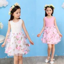 Vestido de fiesta de princesa para niñas, ropa de moda de punto de gasa elástica de algodón con encaje de flores, 2020 2024 - compra barato
