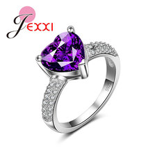 Обручальное кольцо на палец, женское ювелирное изделие, 925 пробы, Серебряное сердце, фиолетового цвета, циркониевые коктейльные кольца для женщин 2024 - купить недорого
