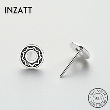 INZATT Vintage Thai Silver Sun Flower Hollow Round Stud Earrings 925 Sterling Silver Fine Jewelry Gothic Accessories For Men 2024 - buy cheap