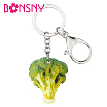 Bonsny-Llavero de coliflor verde acrílica para mujer, anillo de joyería de verduras para mujer, bolso de mano, monedero, regalo de dijes 2024 - compra barato