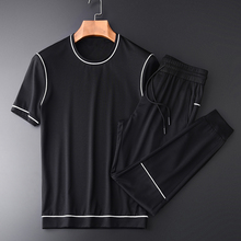 Minglu-conjunto masculino de manga curta, camiseta e calça, tecido de mercerização casual, esporte, plus size, 4xl, verão 2024 - compre barato