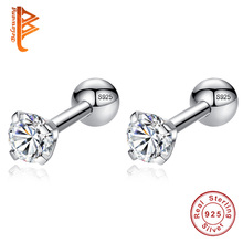 Wholesale Price Luxury 925 Sterling Silver Small Round CZ Zircon Screw Back Stud Earrings For Women Fine Jewelry Engagement Gift 2024 - buy cheap