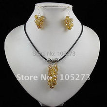 Wholesale Elegant jewelry set AA 6x8MM gold champagne crystal leather necklace earring Hot sale free shipping A2073 2024 - buy cheap