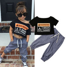 Toddler Kids Baby Girl Oversized Cropped Top T-shirt Long Pants 3PCS Outfit Clothes Summer Letter Tube  Boat Neck Tops 2024 - buy cheap