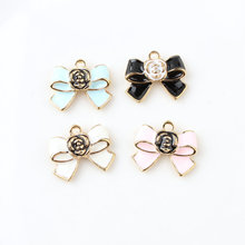 Mini order 10pcs 17*20MM Vintage Rose Flower Decorated Ribbon Bow Pendant Charms Gold Tone Alloy DIY Jewelry Enamel Charms 2024 - buy cheap