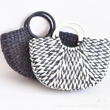 2019 new summer beach straw bag semi-circle bag reed spotted straw braided grass paper hand-woven bag 2024 - buy cheap