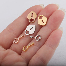 Silver Color Stainless Steel Heart Key Lock Charms For Jewelry Making Mirror Polished Wholesale 20pcs 2024 - buy cheap