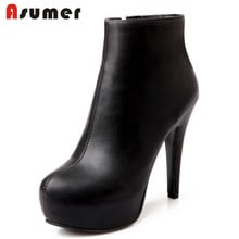 ASUMER 2021  new arrive women boots round toe high heels platforms fashion ankle boots black blue zipper sexy pumps shoes 2024 - buy cheap