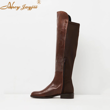 Nancyjayjii-Botas clásicas de PU para mujer, botines largos hasta la rodilla con cremallera y punta redonda, de tacón grueso bajo, invierno, 37, 2021 2024 - compra barato