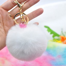 New Cute Girl Fluffy Fur Ball Pompom Unicorn Keychain Women Rabbit Fur Ball Key Chain With Ctystal Ball Charm Jewelry Party Gift 2024 - buy cheap