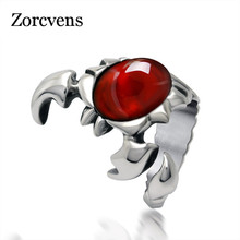 ZORCVENS Men Red and Blue Rhinestone Ring Stainless Steel Cool Scorpion Rings Male Biker Jewelry Accessories Never Fade 2024 - buy cheap