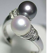 free shipping P&P *******Hot Sell! Real Black White Freshwater Pearl Silver Ring Size:7 8 9 2024 - buy cheap