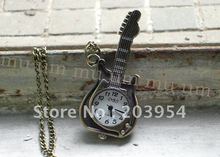 Free shipping hot sale wholesale 10pcs/lot New Copper necklace Chain Pendant quartz mini guita Pocket Watch for man womens music 2024 - buy cheap