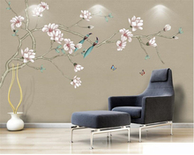 Beibehang Custom wall 3d wallpaper magnolia hand-painted pen flower bird background wall decorative painting mural 3d wallpaper 2024 - buy cheap