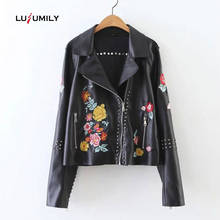 Lusumily Women Jacket New Spring Autumn Embroidery Female Basic Street Short Soft Pu Leather Jacket Slim Short Design Outwear 2024 - buy cheap