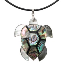 Yacq 925 Sterling Silver Abalone Shell Turtle Black Leather Necklace Jewelry Gifts for Women Girls Mom Her Dropshipping I201 18" 2024 - buy cheap