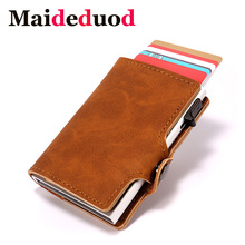 Maideduod 2018 New fashion Blocking Rfid Wallet Mini PU Leather Business Aluminium Credit Card Holder Automatic Pop Up Card Case 2024 - buy cheap
